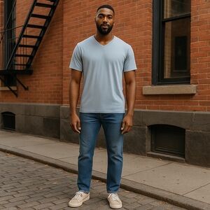 VINCE Men's/Unisex Cotton V-Neck Light Blue Short Sleeve T-shirt Size‎ L